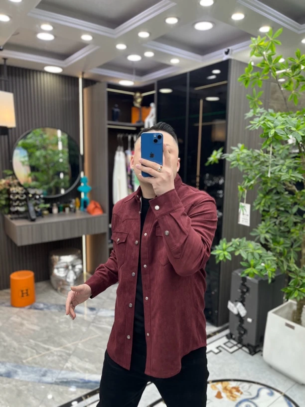 SH轻奢时尚高端男士潮流安哥拉红休闲衬衫外套