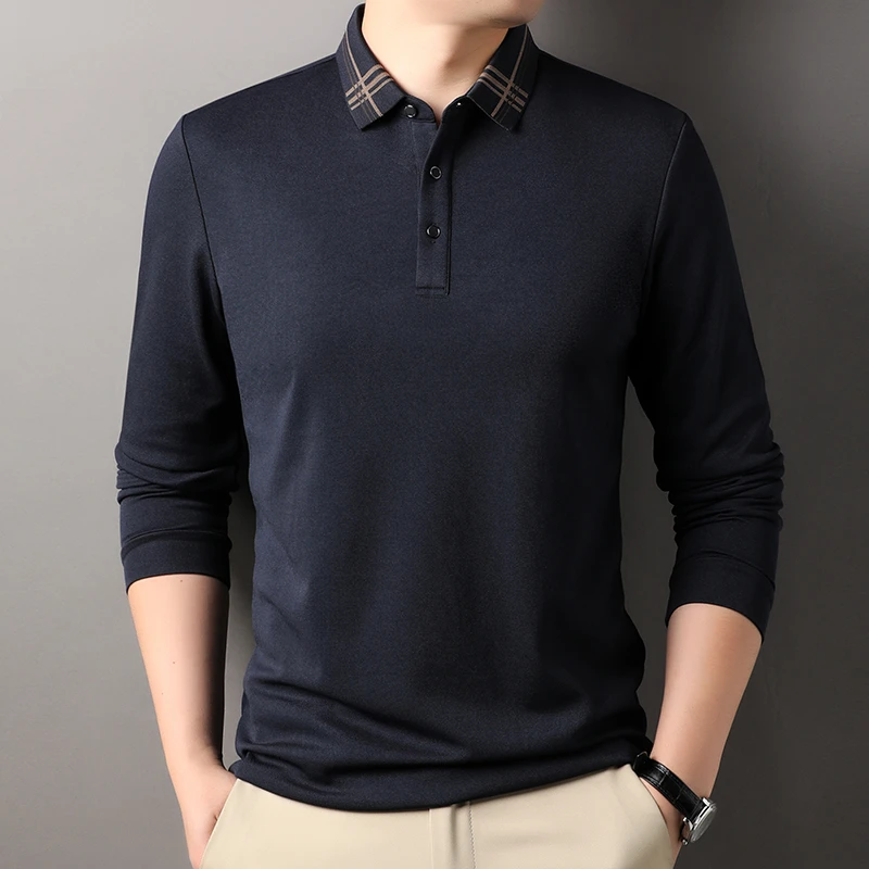 POLO衫男2025年春季新款翻领短款长袖中年男士上衣休闲洋气薄款