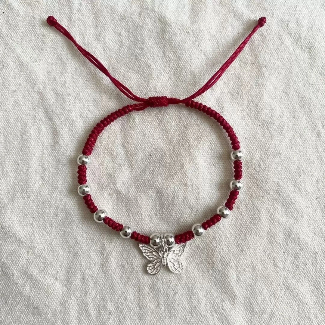 足银手链 【小蝴蝶】银珠红绳编织设计新中式国风本命年简约送礼