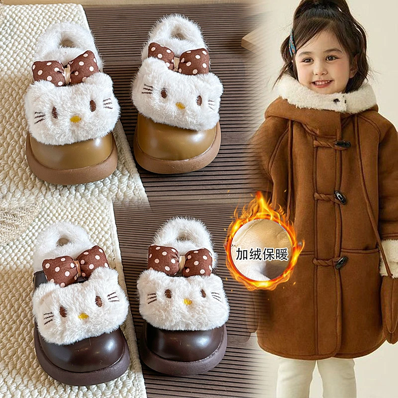 ABC 女童棉鞋卡通加绒毛毛小皮鞋冬季2025新款儿童软底防滑公主鞋