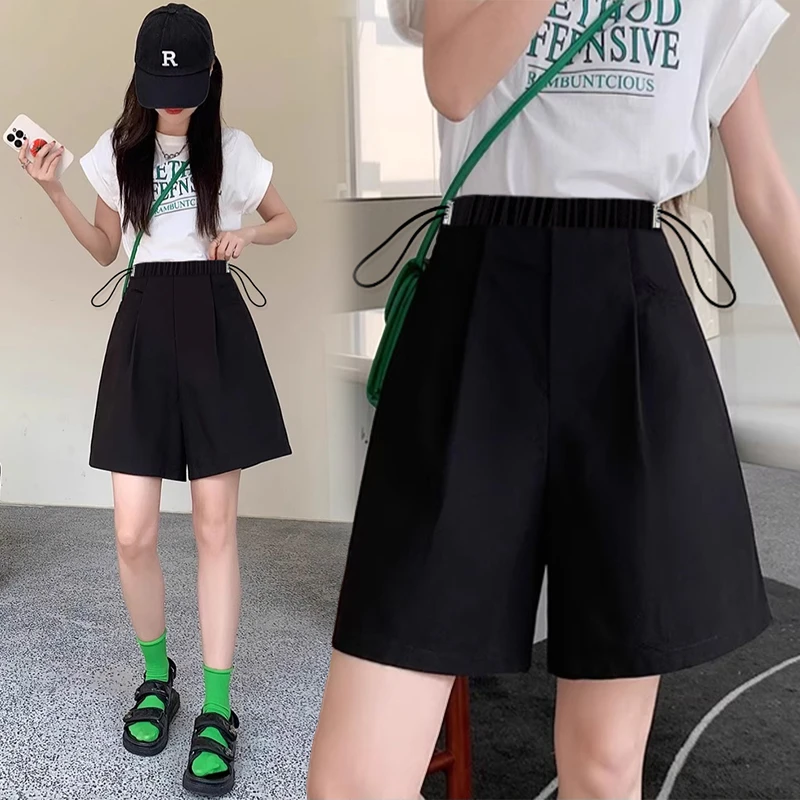 孕妇短裤夏季时尚抽绳外穿五分裤黑色百搭无托腹直筒裤阔腿裤中裤