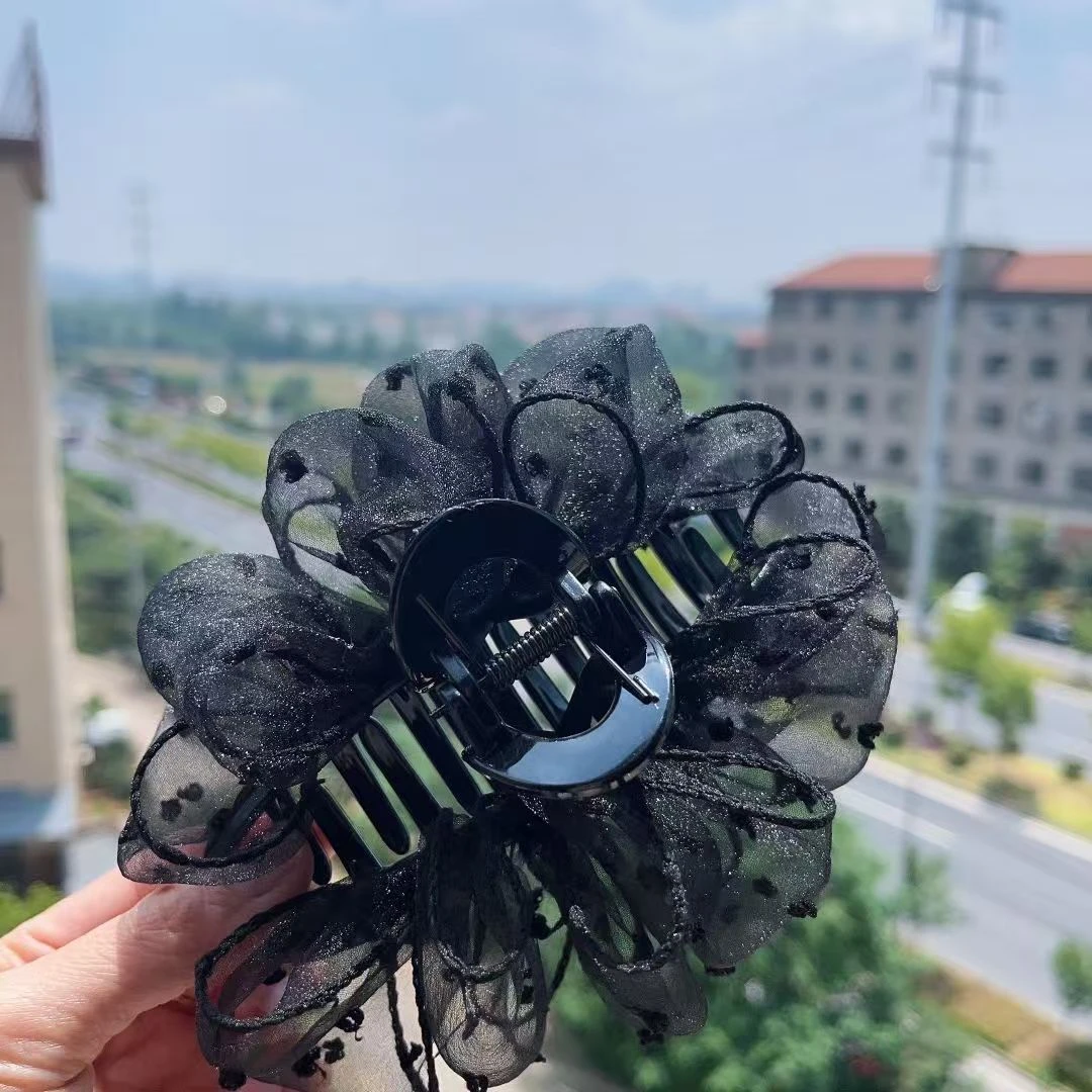 哈韩宅物韩版雪纺欧根纱抓夹蕾丝发夹春夏新款简约发饰头饰女