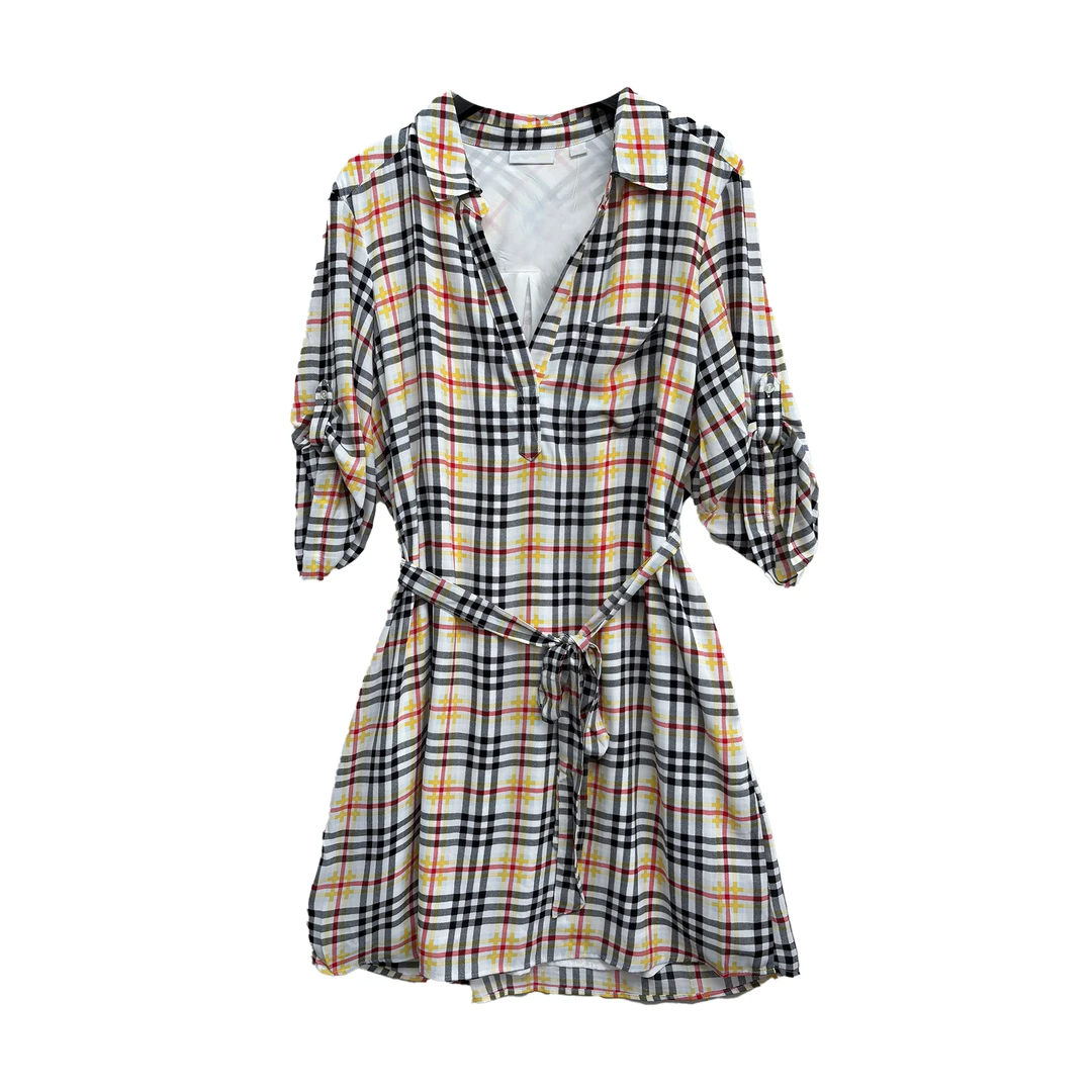 5166#格子短袖连衣裙