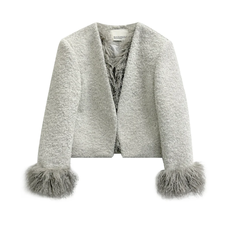 时尚气质可脱卸毛毛设计感袖口门襟羊毛小香风外套