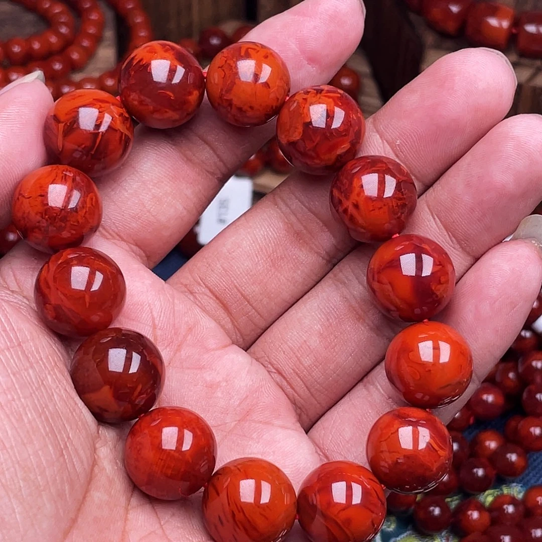 ****亚南红玛瑙未镶嵌手链南红瓦西卡15火焰原矿