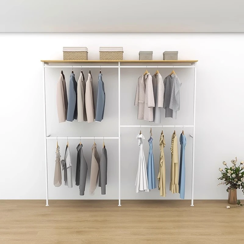 立柱金属衣柜框架批发开放式衣帽间定制家用衣柜壁挂式落地衣架子