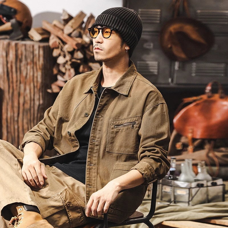 美式复古工装外套男春秋高端新款宽潮流松硬汉猎装潮牌休闲夹克男