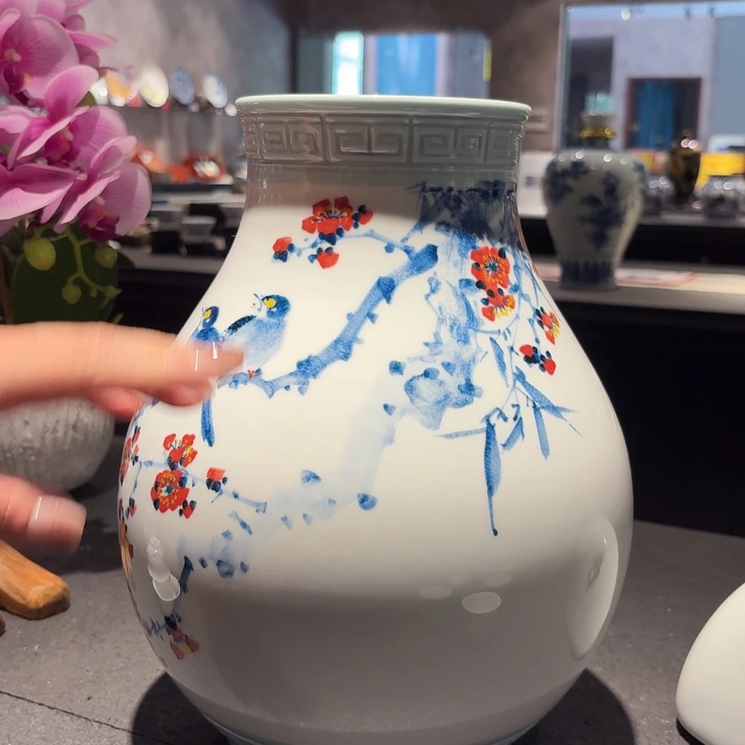 摆件景德镇观宋陶瓷喜上眉梢31.5花瓶
