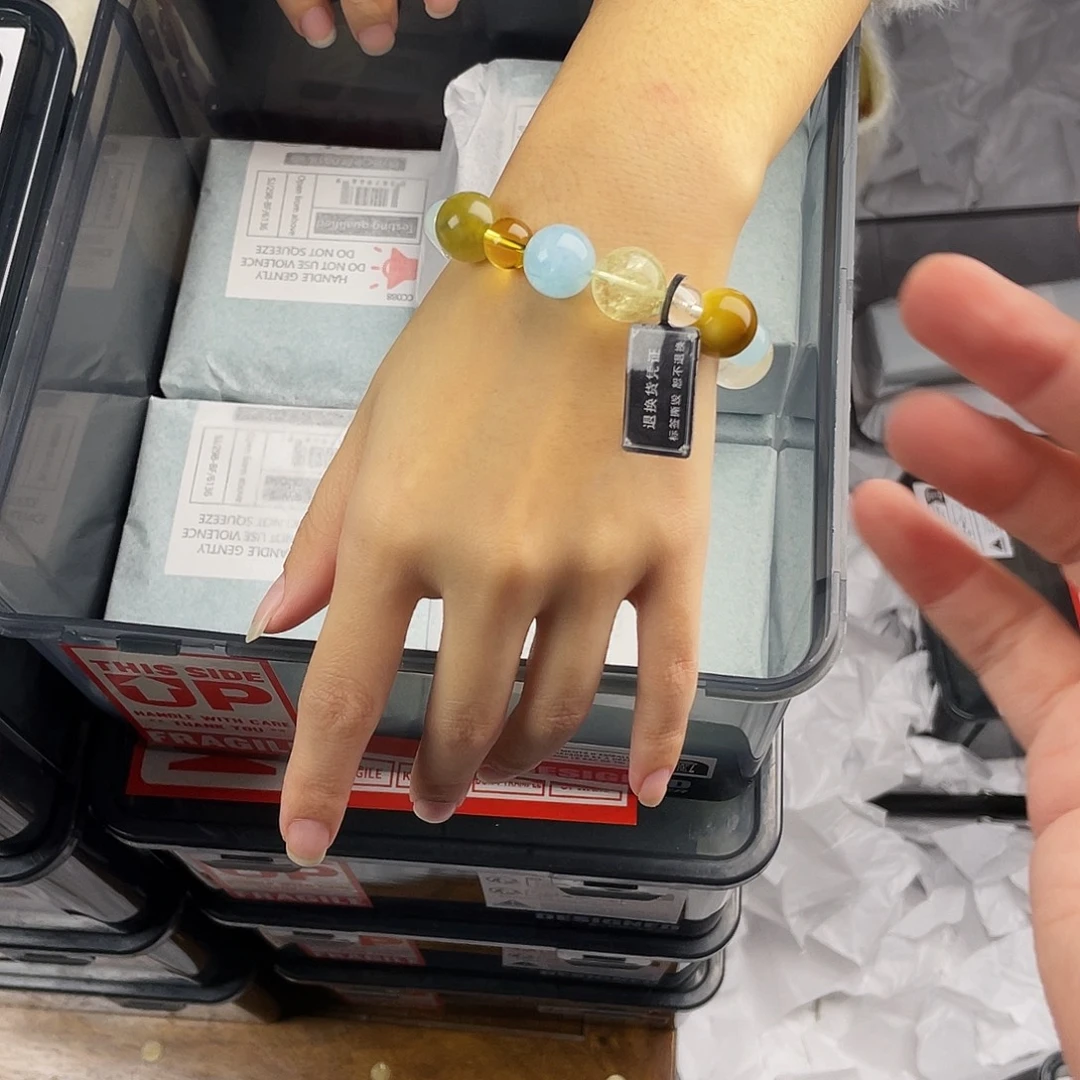 黄晶手串银S925镀金镶嵌