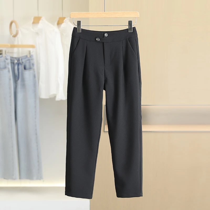 伍莎服饰云仓【图】基础款质感修身小脚九分休闲裤春装