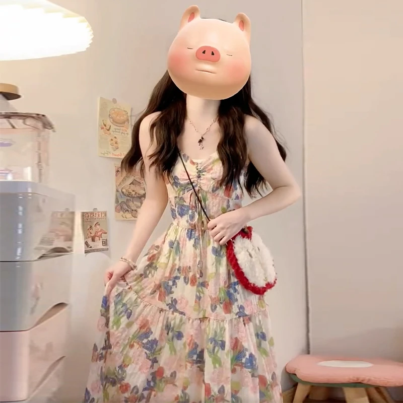 碎花吊带连衣裙女2024新款夏日茶歇法式海边度假风长裙子4198