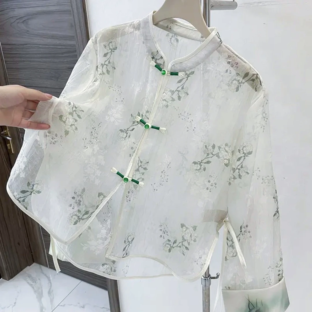 【苏杭版】新中式纱面绣花轻薄立领长袖小个子外套女气质减龄防晒衫