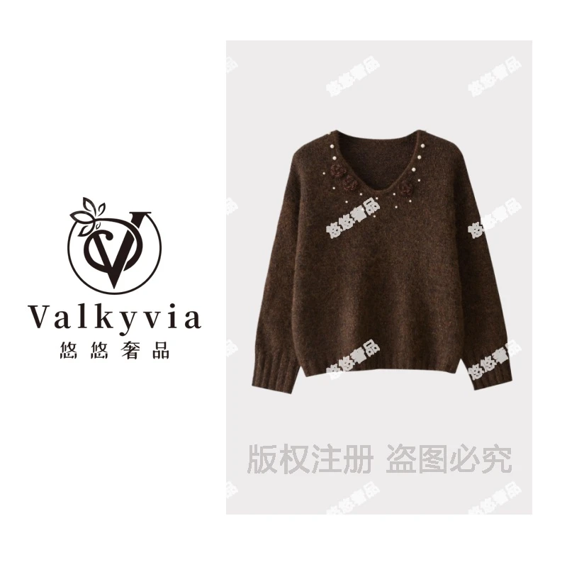 【Valkyvia/悠悠奢品】羊毛马海毛+羊驼毛花朵珍珠毛衣msl1188