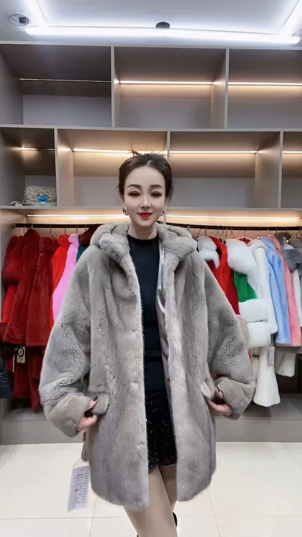 2024新款进口水貂毛皮草 休闲年轻廓形貂皮大衣女款整貂外套带帽