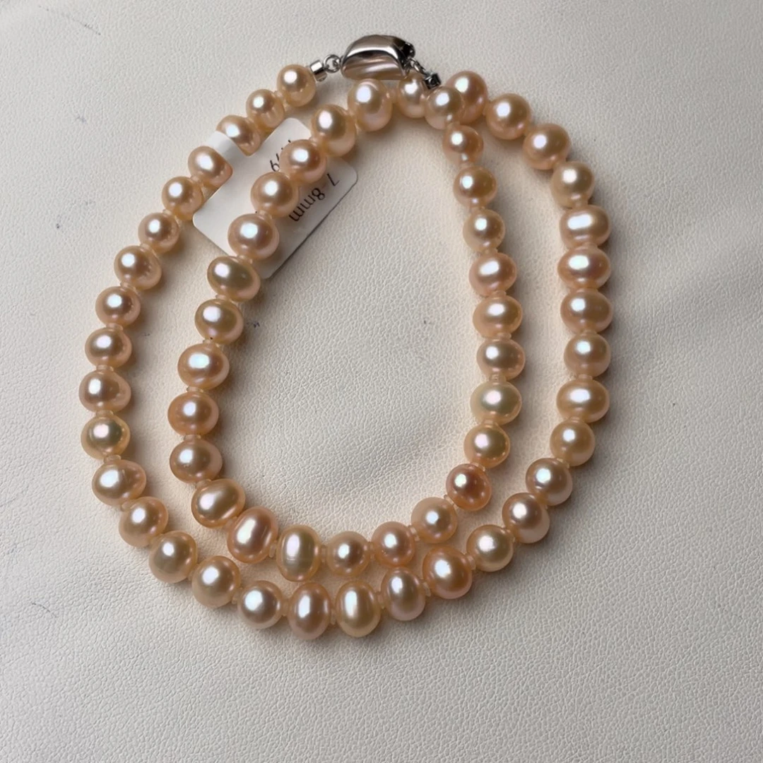 淡水珍珠颈饰银S925镶嵌7-8mm无核