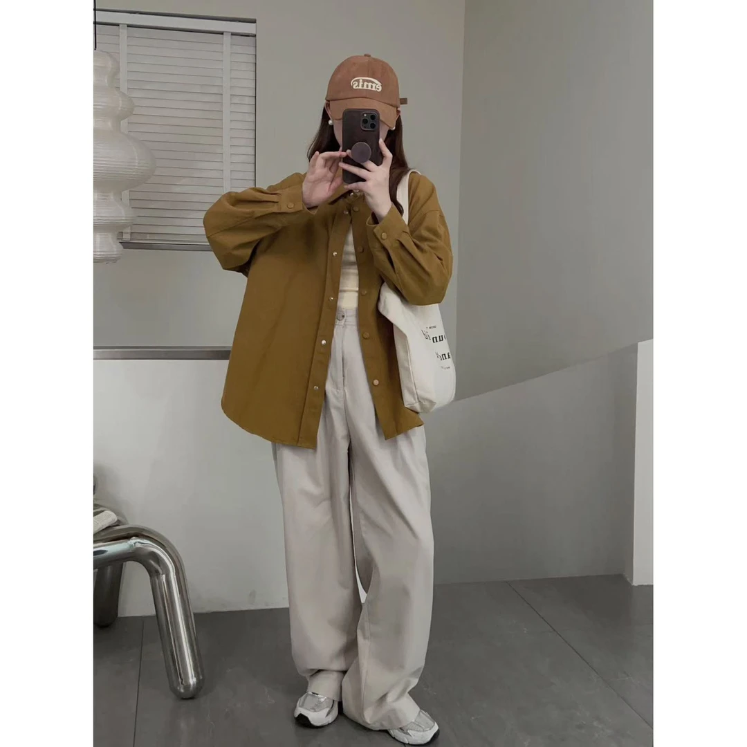 新款气质休闲韩版简约纯色简约翻领长袖衬衫C81268