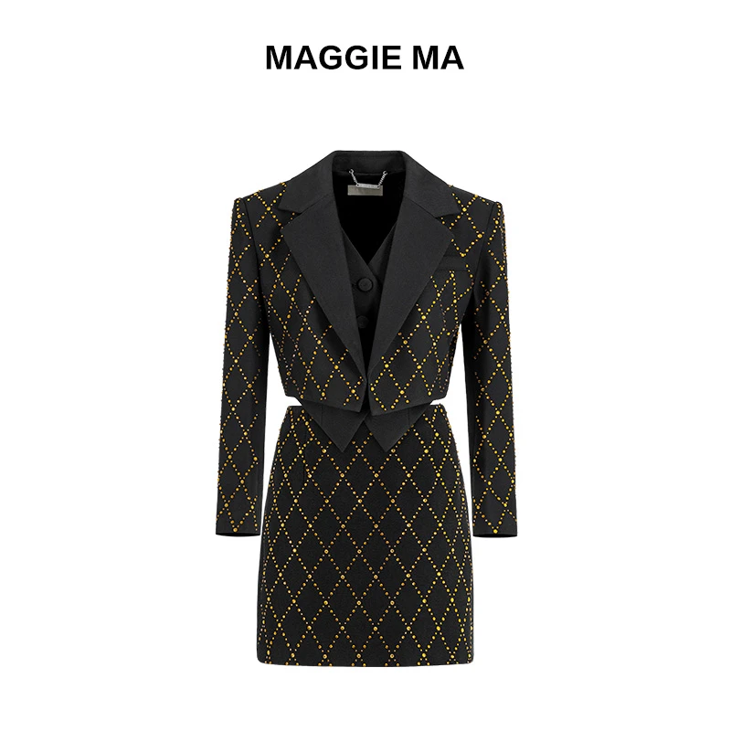 MAGGIE MA马婧设计师款精致小香风菱形烫钻闪烁套装裙088C/089B