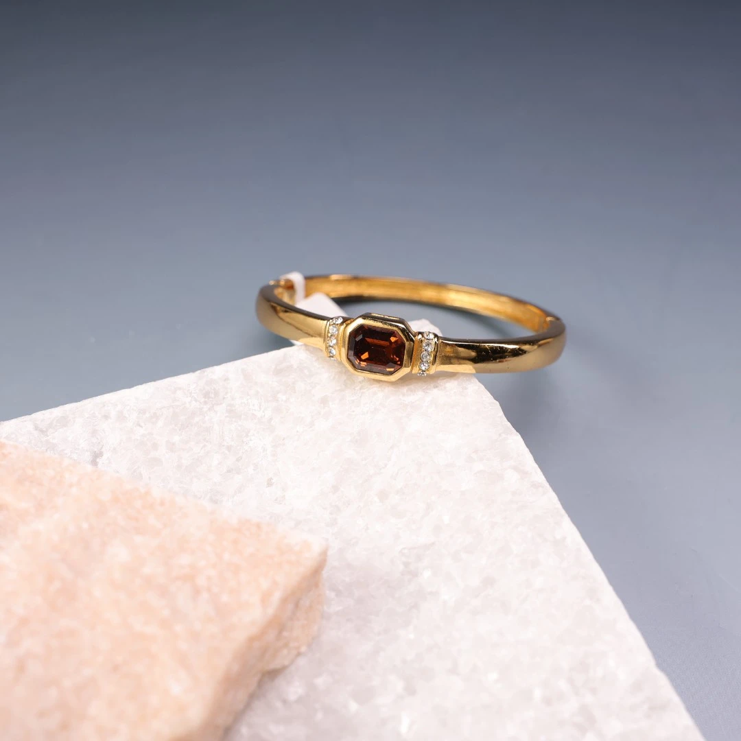 95新 DIOR/迪奥 柚礼中古/迪奥素金紫色莱茵石手镯LZ512145