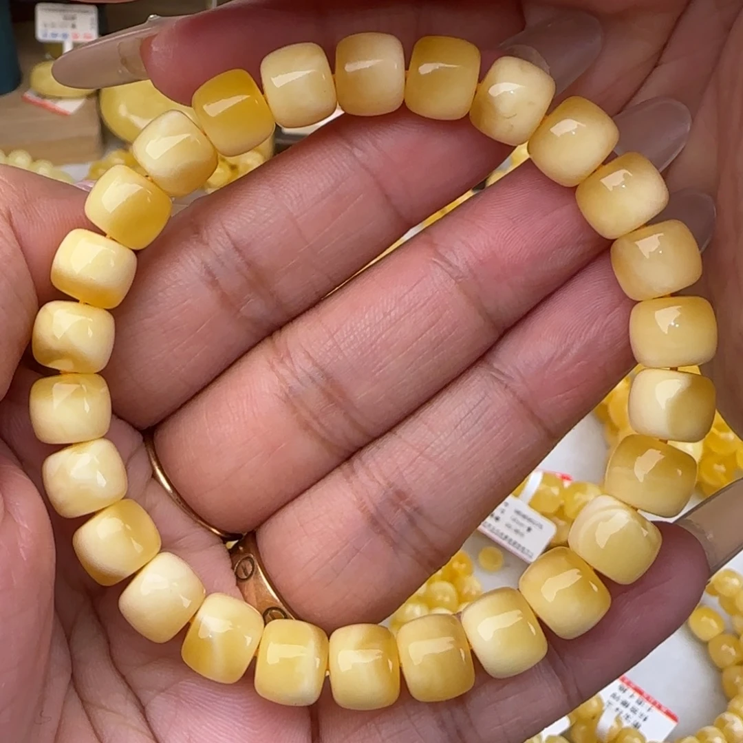 蜜蜡未镶嵌手链金白老型手串