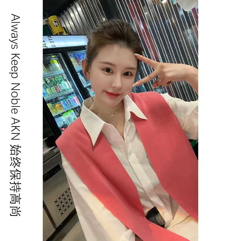 艾珂妮8006【白衬衫+披肩】小众设计百搭长款气质长短边衬衫