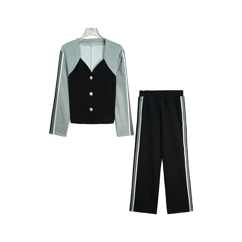 X24161时尚休闲运动撞色高级感灰色套装3Q