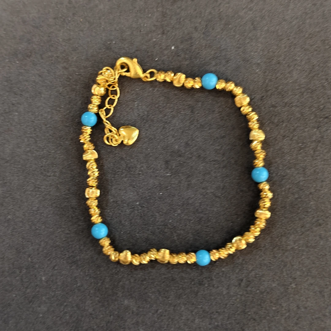 铜合金手链 X117古法拉丝猫眼蓝珠珠手串0068