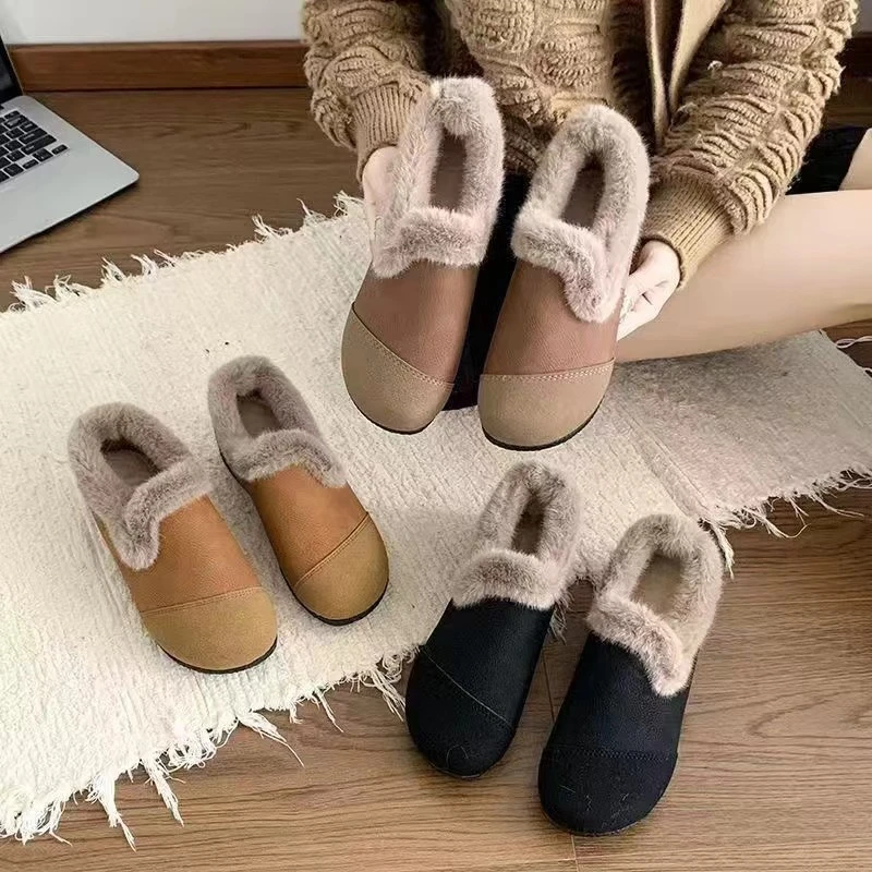 加绒保暖老北京冬季豆豆鞋平底舒适毛毛鞋
