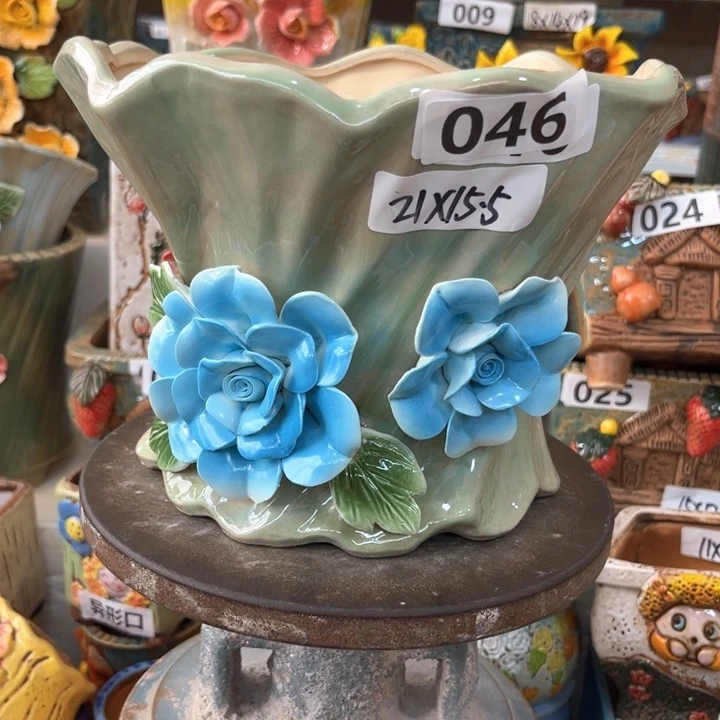 紫砂花盆粗陶材质多肉花盆发货三个