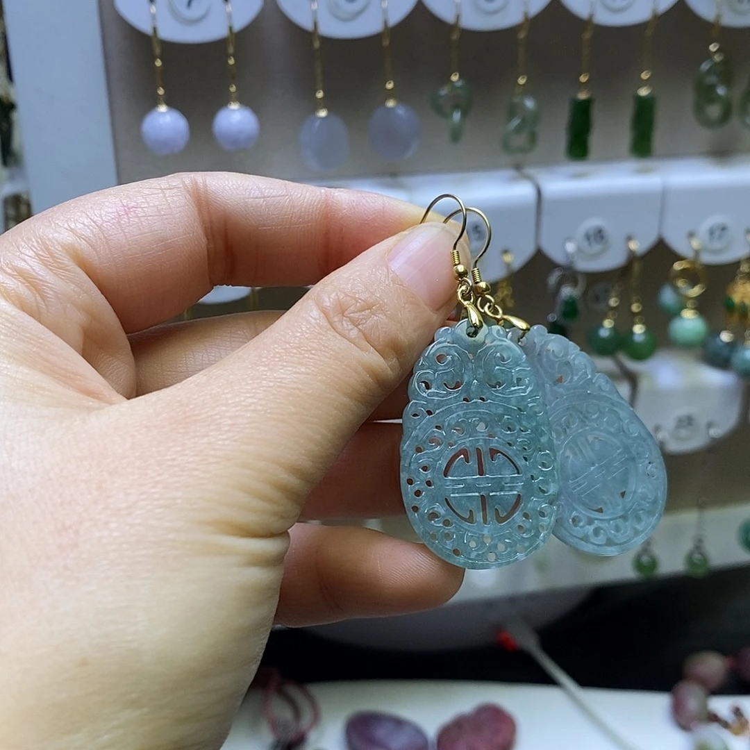 翡翠银S925镶嵌耳饰