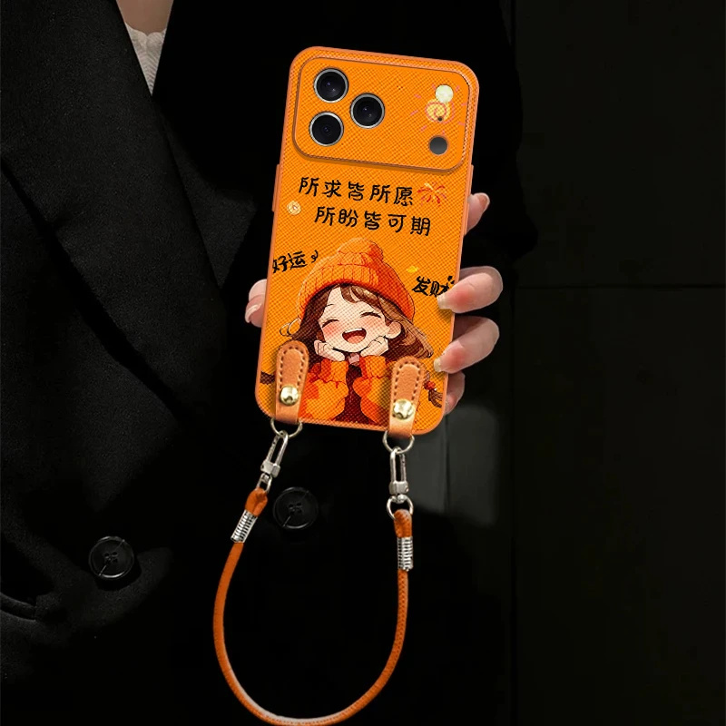 所求皆所愿适用苹果vivo华为oppo小米iPhone17金属橙十字纹手机壳