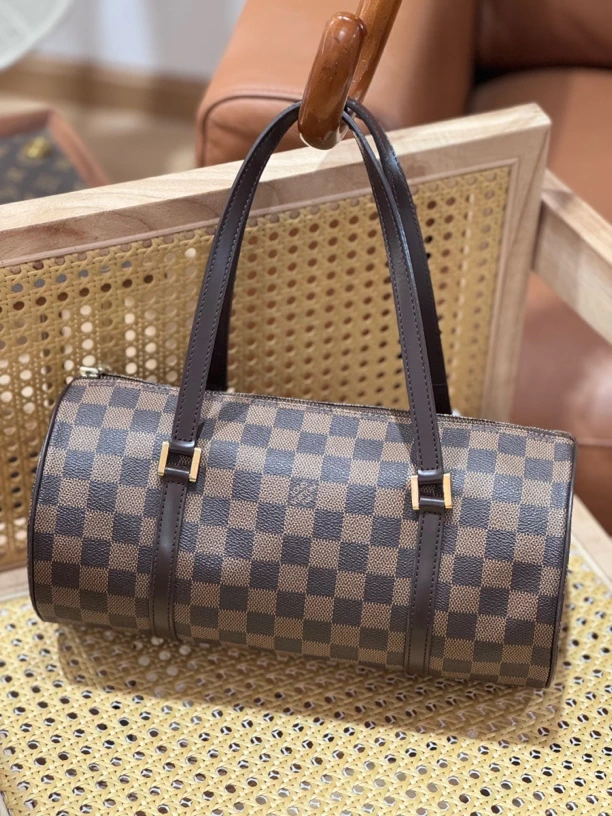 95新 LouisVuitton/路易威登 棕棋盘格圆筒30 经典百搭