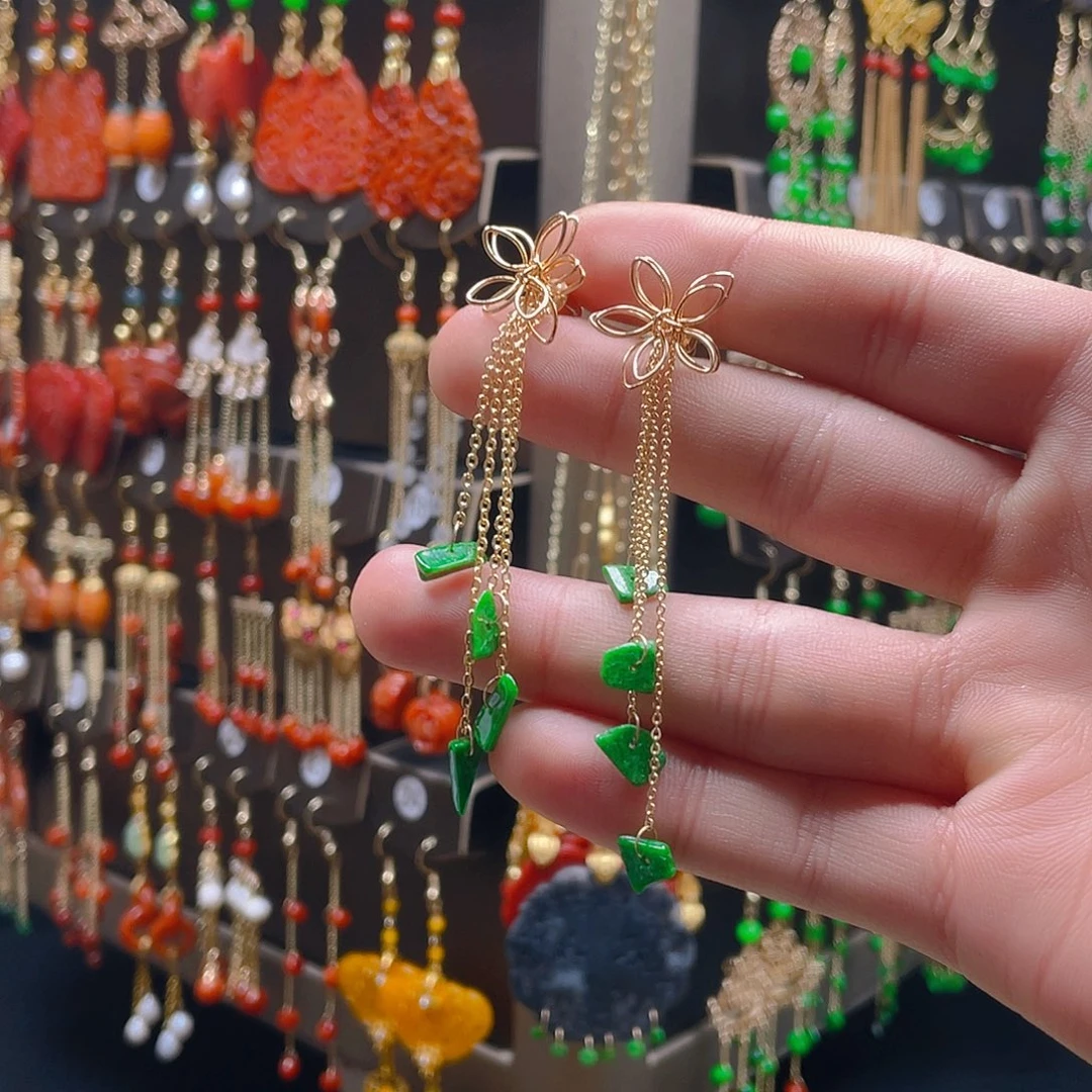 翡翠耳饰合金翡翠