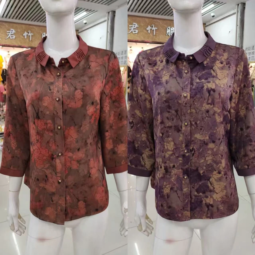 ZJ七分袖精品丝缎妈妈衫（90-175斤）气质碎花妈妈装长袖网红中老年