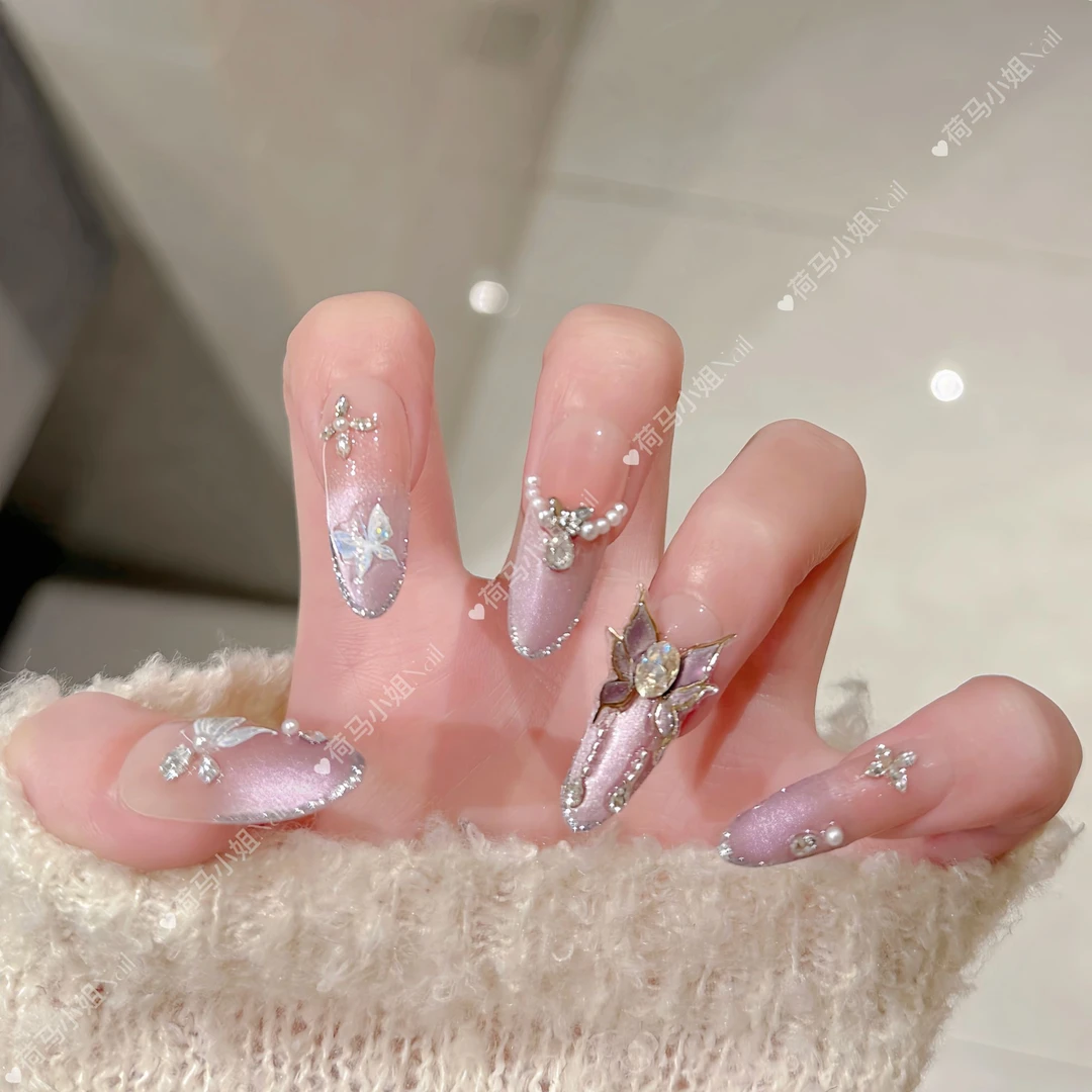 【紫色翩翩起舞】纯手工穿戴甲可拆卸十片装