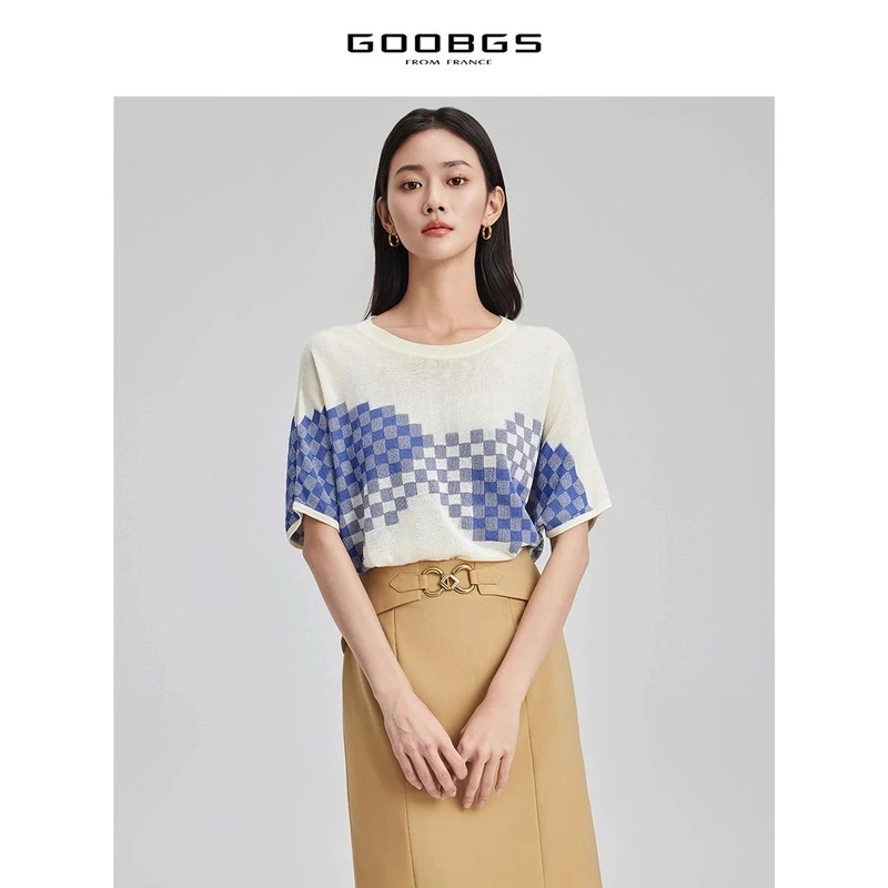 【丽姐甄选】谷邦GOOBGS 棋盘格圆领针织衫 G3272226