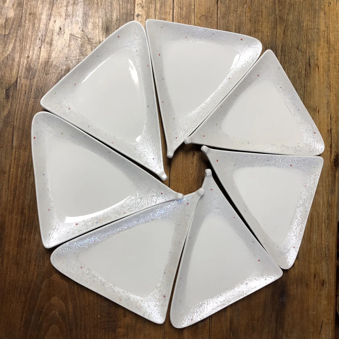 日本庄右卫门款三角奢华瓷盘珍珠釉商用创意家用陶瓷餐盘酒店菜盘