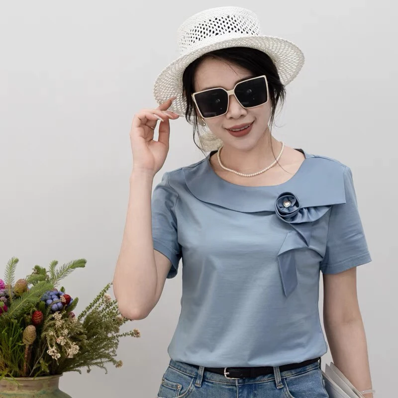 短袖t恤女欧洲站夏季2025新款设计感花朵洋气滴水荷叶边半袖上衣