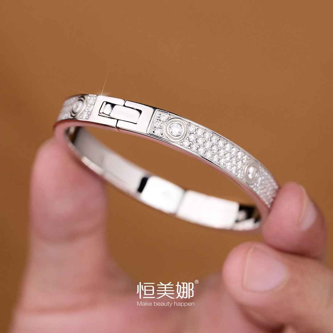 925银莫桑石手镯 满天星银手镯 轻奢时尚秋冬新品宽版设计师