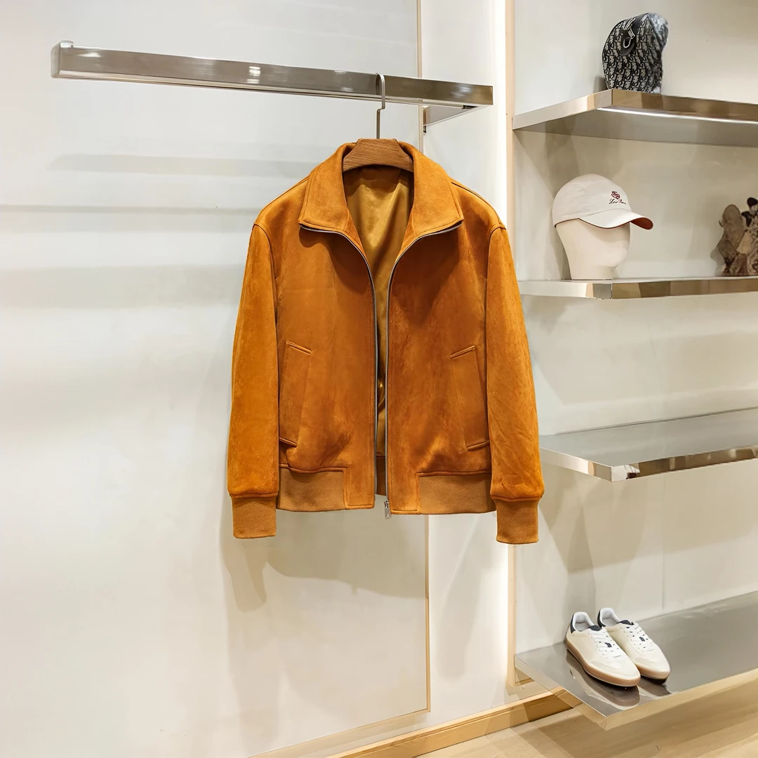 B*V25新款高奢系列绒面翻毛皮飞行员夹克男士休闲短款外套8815