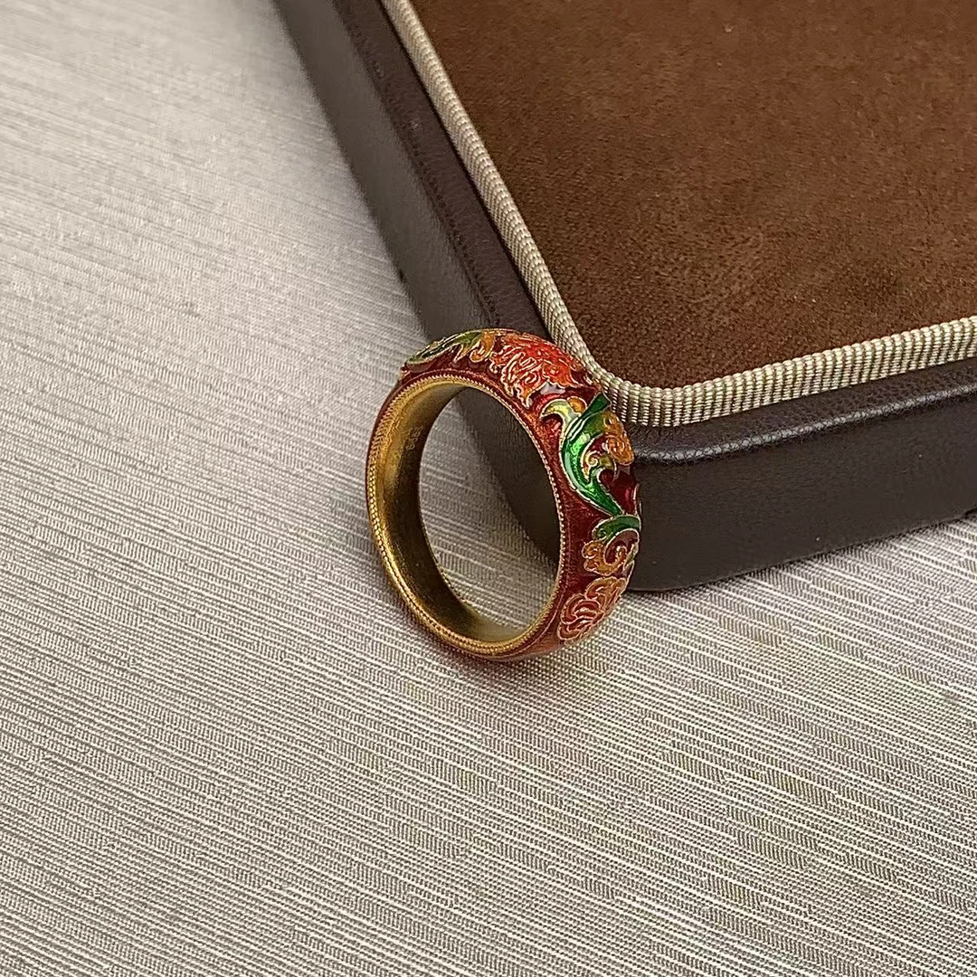 925银珐琅戒指 爱偲珠宝银饰S925银  卷丹花戒指  时尚复古银戒