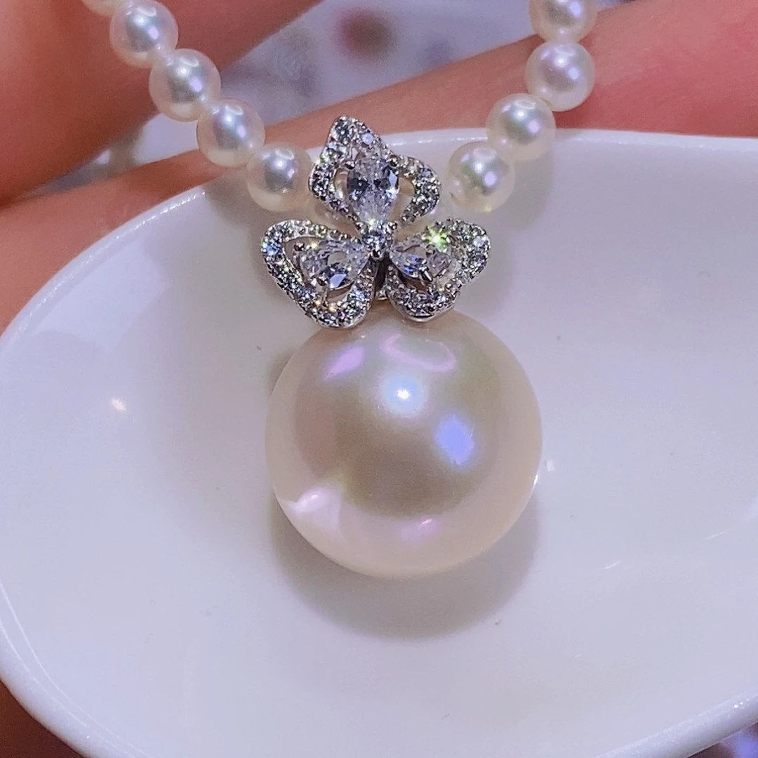 淡水珍珠银S925镶嵌颈饰招****铛