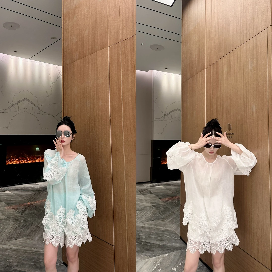 DL乐乐家【米兰小镇】法式浪漫度假风高级感重工刺绣宽松两件套套装