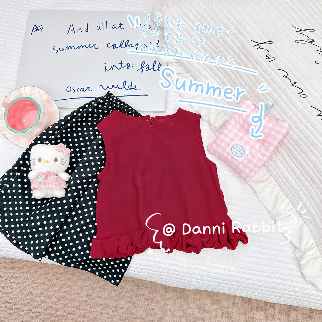 【Dannirabbit】*纯色百搭+波点时尚*女童套装【七分裤】G-6097