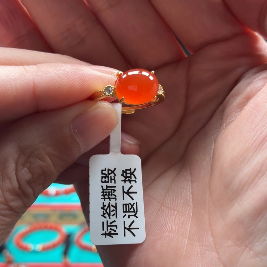 南红玛瑙银S925镶嵌戒指原矿保山小庄冰红女戒