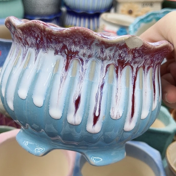 多肉绿植陶瓷花盆9.9包邮，有孔