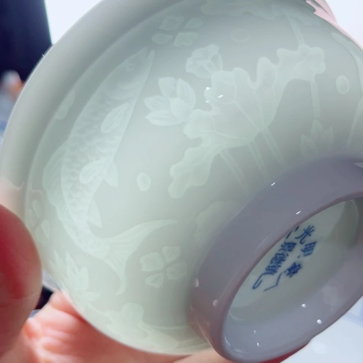 青花玲珑5.5寸饭碗鱼藻纹