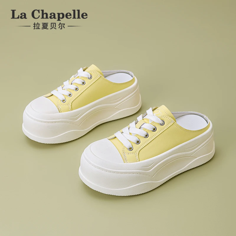 拉夏贝尔一脚蹬半拖鞋女鞋小白鞋女款单鞋懒人拖外穿时尚百搭板鞋