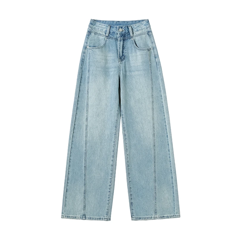 2025春季时尚显瘦高腰百搭阔腿裤女新款时尚垂感牛仔裤3843