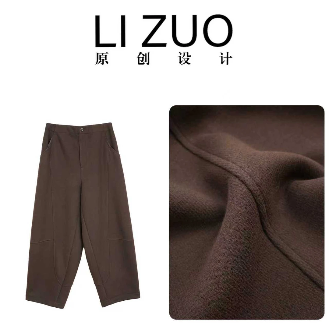 休闲时尚醋酸棉羊毛双面复合时尚百搭松紧腰弯刀裤9812