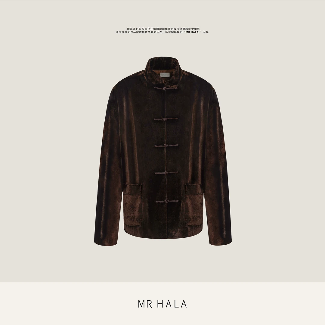MRHALA  锦德阔型铜氨丝绒手工盘扣中式长袖外套女 LW57091